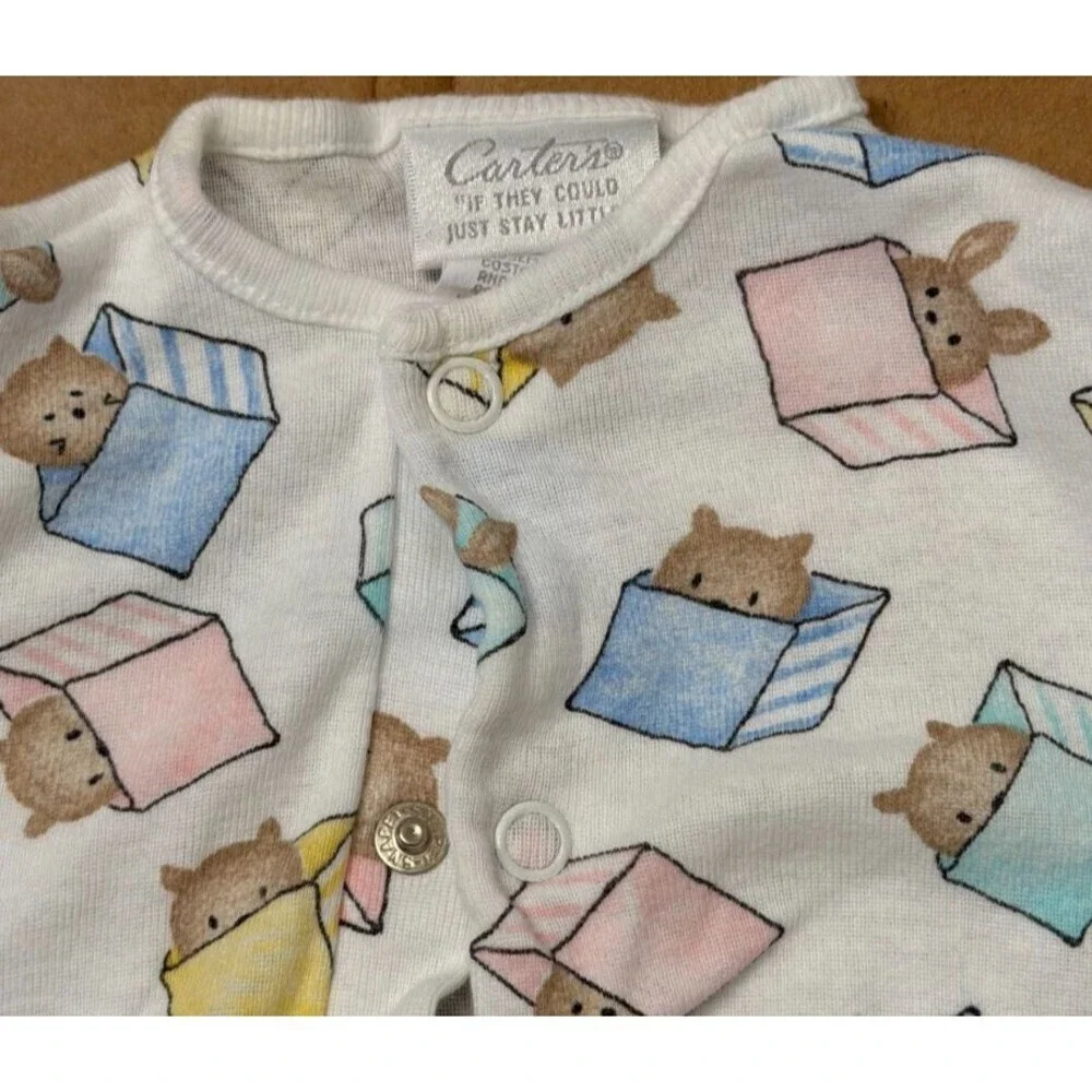 Vintage Carters Layette Gown Sleep Dress 0-3 Months Unisex Colorful Boxes Bunny